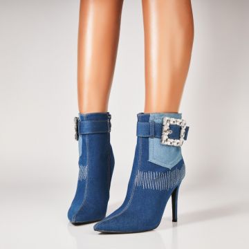 Botine dama cu Toc Bleumarin din Textil Dioni Botine dama cu Toc Bleumarin din Textil Dioni