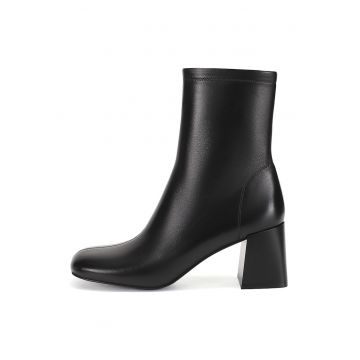 Botine din piele cu toc masiv