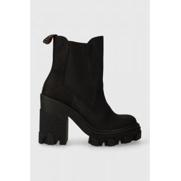 Charles Footwear botine din piele intoarsa Betsy femei, culoarea negru, cu toc drept, Betsy.Boots.Black