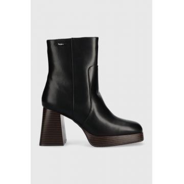 Pepe Jeans botine ABBA WOOD femei, culoarea negru, cu toc drept, PLS50494