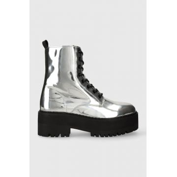 Tommy Jeans botine TJW FLATFORM ZIP UP METALLIC femei, culoarea argintiu, cu platforma, EN0EN02403