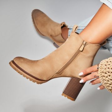 Botine dama Imblanite Bej din Piele Ecologica Intoarsa Elora