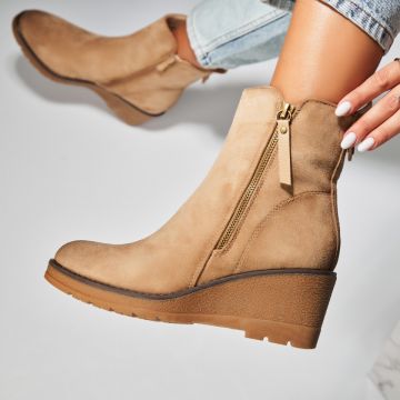 Botine dama Imblanite Bej din Piele Ecologica Intoarsa Karinna