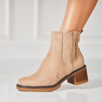 Botine dama Imblanite Bej din Piele Ecologica Intoarsa Zyanya