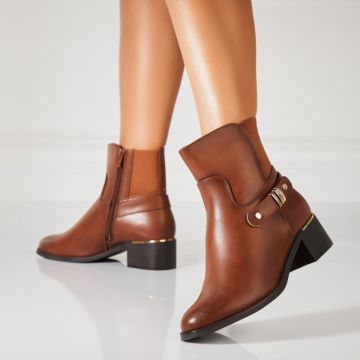 Botine dama Imblanite Camel din Piele Ecologica Snehal