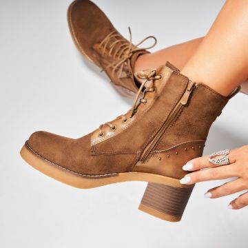 Botine dama Imblanite Kaki din Piele Ecologica Intoarsa Aribe