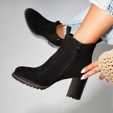 Botine dama Imblanite Negre din Piele Ecologica Intoarsa Elora