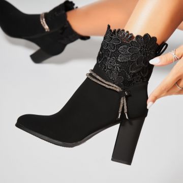 Botine dama Imblanite Negre din Piele Ecologica Intoarsa Kalla