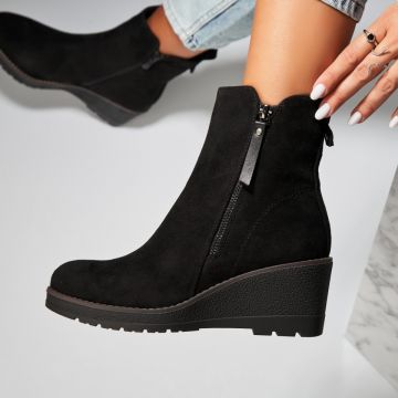 Botine dama Imblanite Negre din Piele Ecologica Intoarsa Karinna A7488