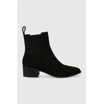 Vagabond Shoemakers botine din piele intoarsa MARJA femei, culoarea negru, cu toc plat, 5613.050.20