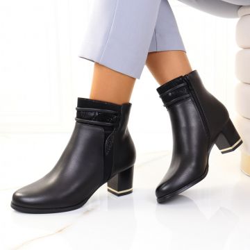 Botine cu toc patrat negre Rodica