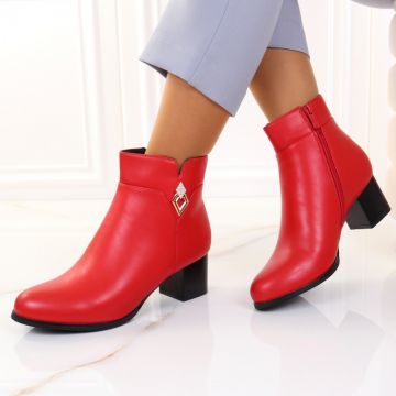 Botine cu toc patrat rosii Liena Botine cu toc patrat rosii Liena