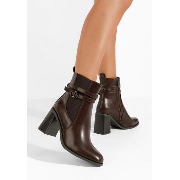 Botine cu toc gros Yvresse maro