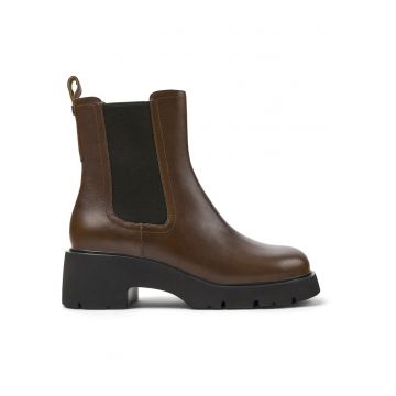 Ghete Chelsea de piele cu toc masiv Milah