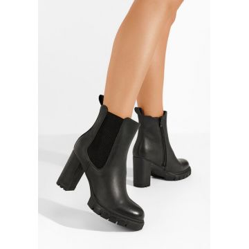 Botine cu toc gros Veloria negre