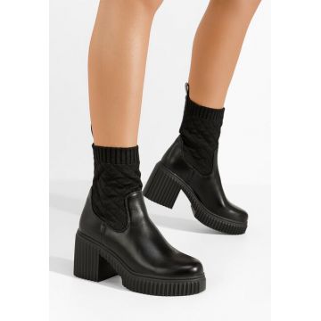 Botine cu toc gros Zelera negre