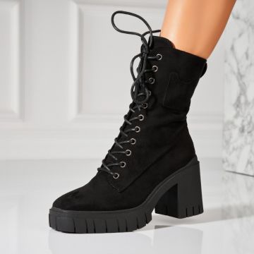 Botine dama Imblanite Negre din Piele Ecologica Intoarsa Nadwa