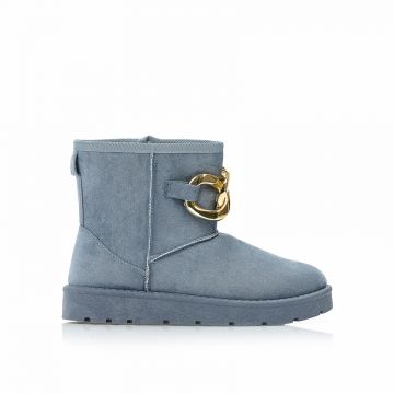 Botine Albastre piele întoarsă cu lanț auriu