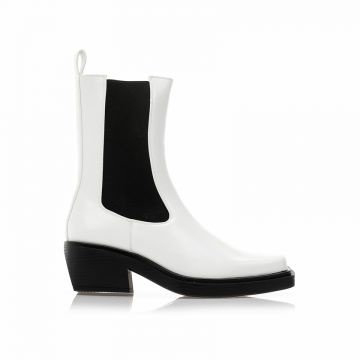 Botine Albe imitație de piele cu bandă elastică și vârf pătrat