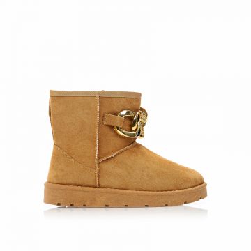 Botine Camel piele întoarsă cu lanț auriu