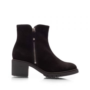 Botine damă din piele naturală, Leofex - 019 Negru Velur