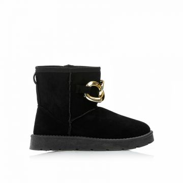 Botine Negre piele întoarsă cu lanț auriu