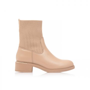 Botine Nude imitație de piele și material textil Șosete cu detaliu auriu