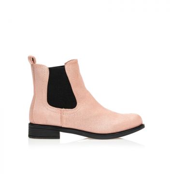 Botine Roz piele întoarsă cu bandă elastică