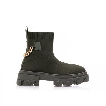 Botine Verzi material textil șosete cu lanț auriu decorativ