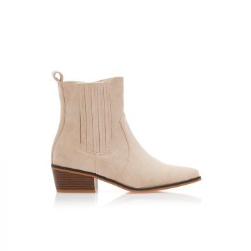 Botine Bej piele întoarsă Cowboy cu bandă elastică și fermoar