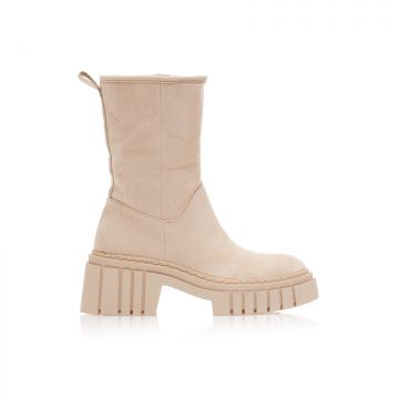 Botine Bej piele întoarsă cu fermoar