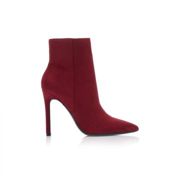 Botine Bordo piele întoarsă cu fermoar vârf ascuțit