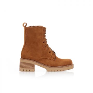 Botine Camel piele întoarsă cu șireturi și fermoar