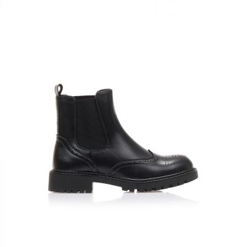 Botine Negre Imitație Piele cu Design perforat și bandă elastică