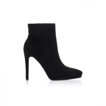Botine Negre piele întoarsă cu fermoar vârf ascuțit