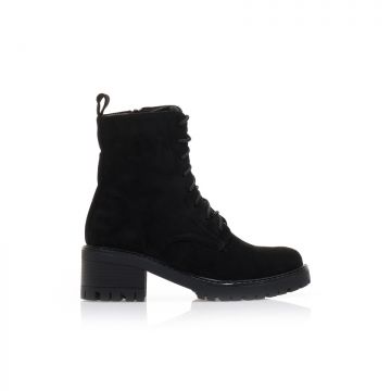 Botine Negre piele întoarsă cu șireturi și fermoar