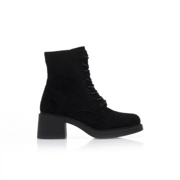Botine Negre piele întoarsă cu șireturi și fermoar