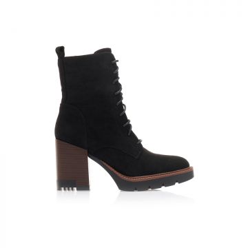 Botine Negre piele întoarsă cu șireturi și fermoar