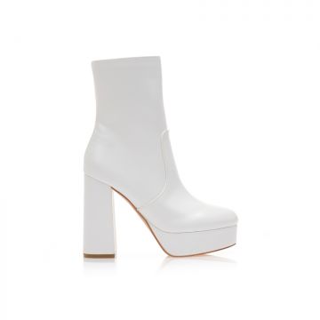 Botine Albe imitație de piele cu fiapa și fermoar