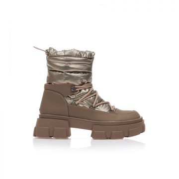 Botine Maro trabuc material textil și imitație piele cu cusături exterioare și șireturi