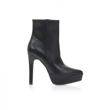 Botine Negre imitație de piele cu fiapa și fermoar vârf ascuțit
