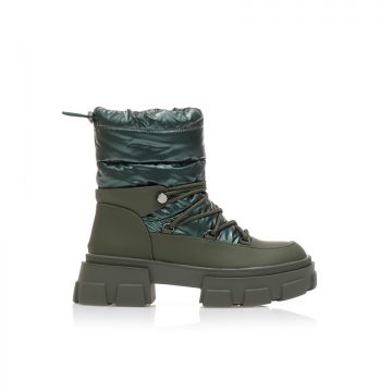 Botine Verzi material textil și imitație piele cu cusături exterioare și șireturi