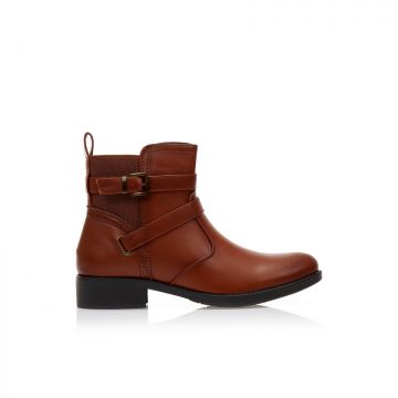 Botine Camel imitație de piele cu barete decorative și design perforat