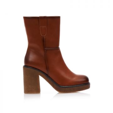 Botine Camel imitație de piele cu design special pe toc