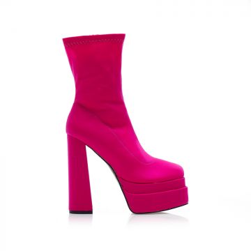 Botine Fucshia material textil talpă dublă cu fermoar