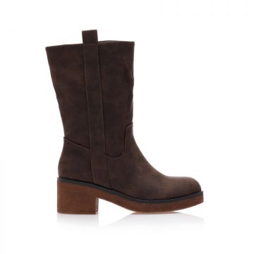 Botine Maro imitație de piele cu fermoar și design special pe toc