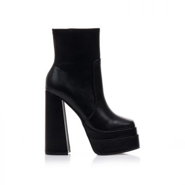 Botine Negre imitație piele talpă dublă cu fermoar