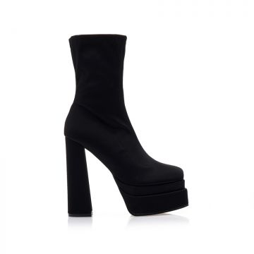 Botine Negre material textil talpă dublă cu fermoar