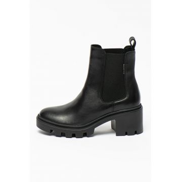 Botine Chelsea de piele cu toc masiv