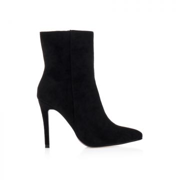 Botine Negre piele întoarsă vârf ascuțit cu fermoar
